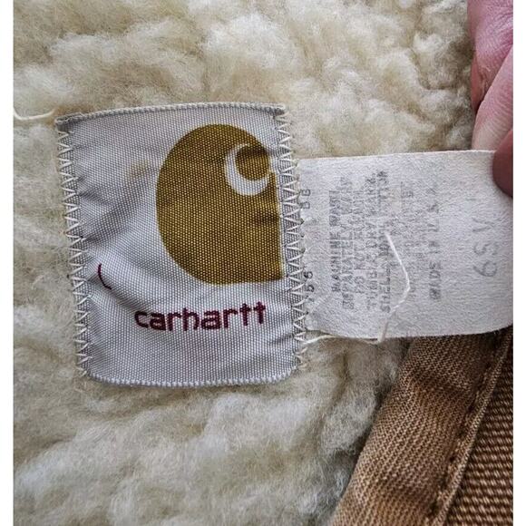 Carhartt Vest Men Large Duck Sherpa Lined Denim Work Zip Made USA Vintage Tan - Picture 2 of 9